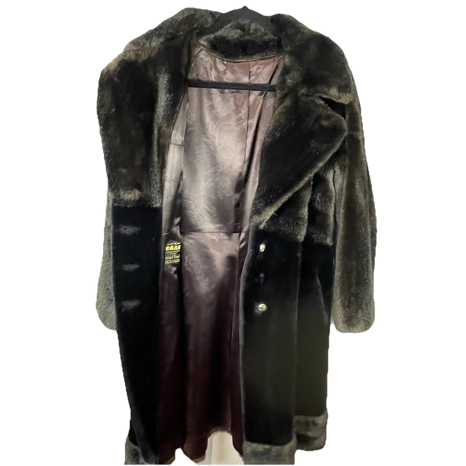 Vintage Borgazia By Russel Taylor Women’s Long Faux Fur Coat Black & Brown Sz M