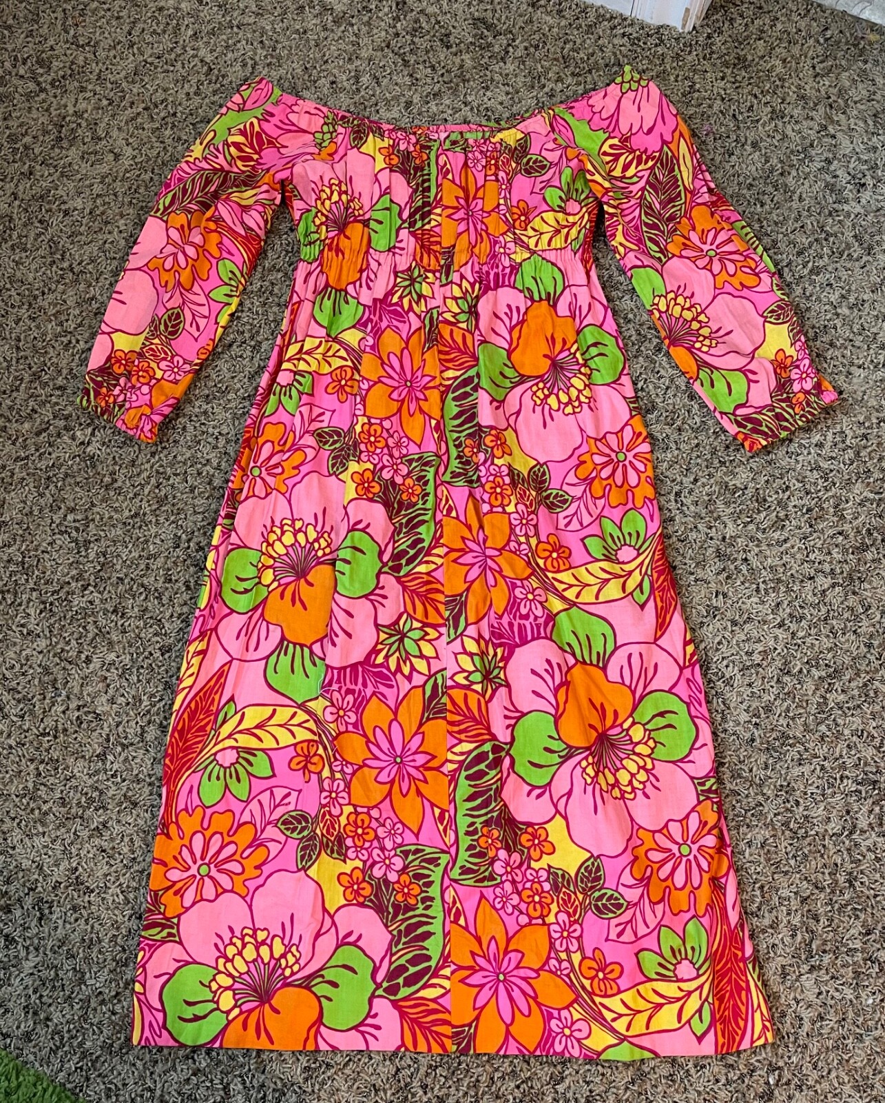 Vintage 60’s FLORAL MUMU MAXI DRESS Kaftan Groovy HAWAIIAN Lounge Retro Hippie