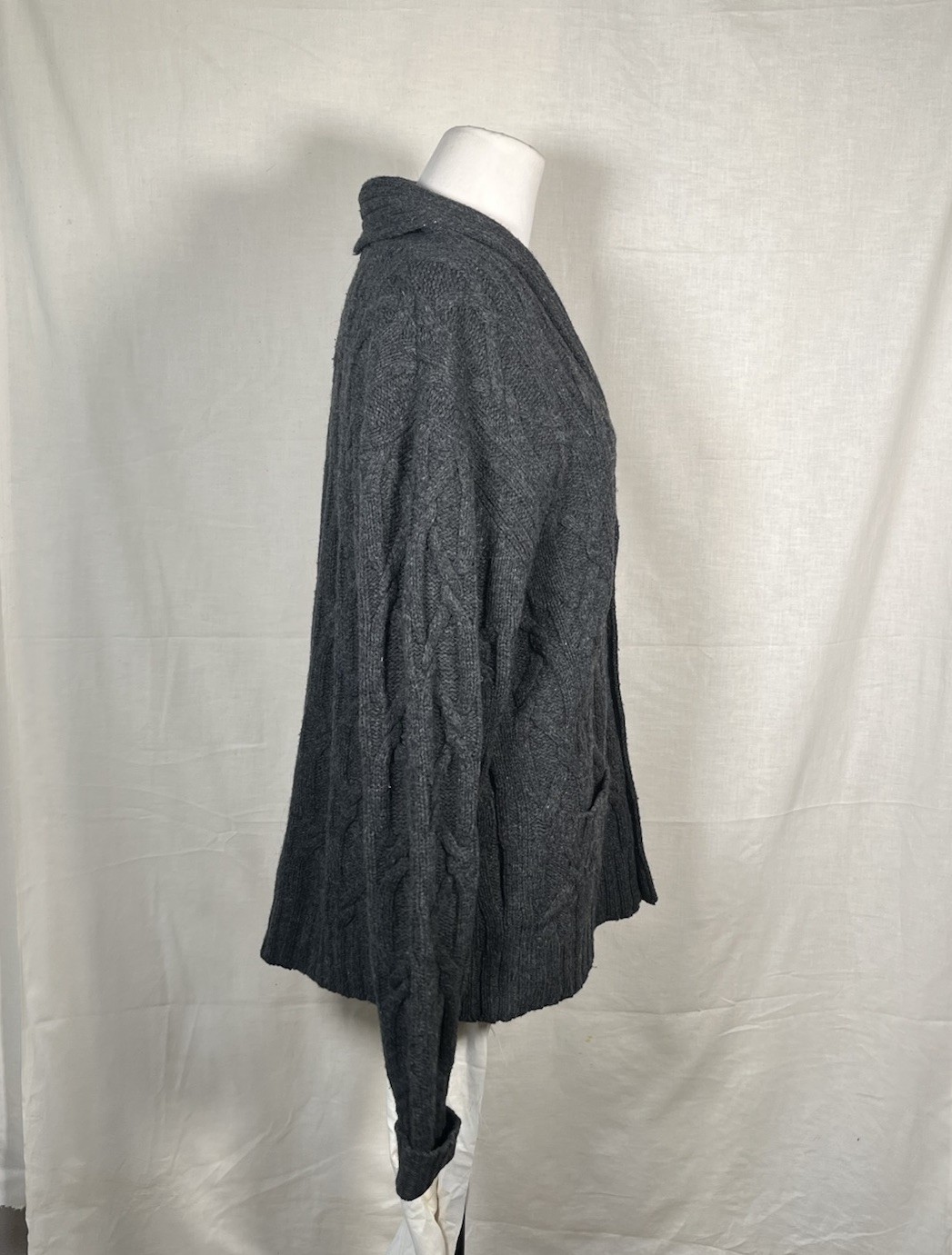 Vintage 60s 70s Pendleton Cable Knit Lamb Wool Collar Cardigan Sweater Grey M US