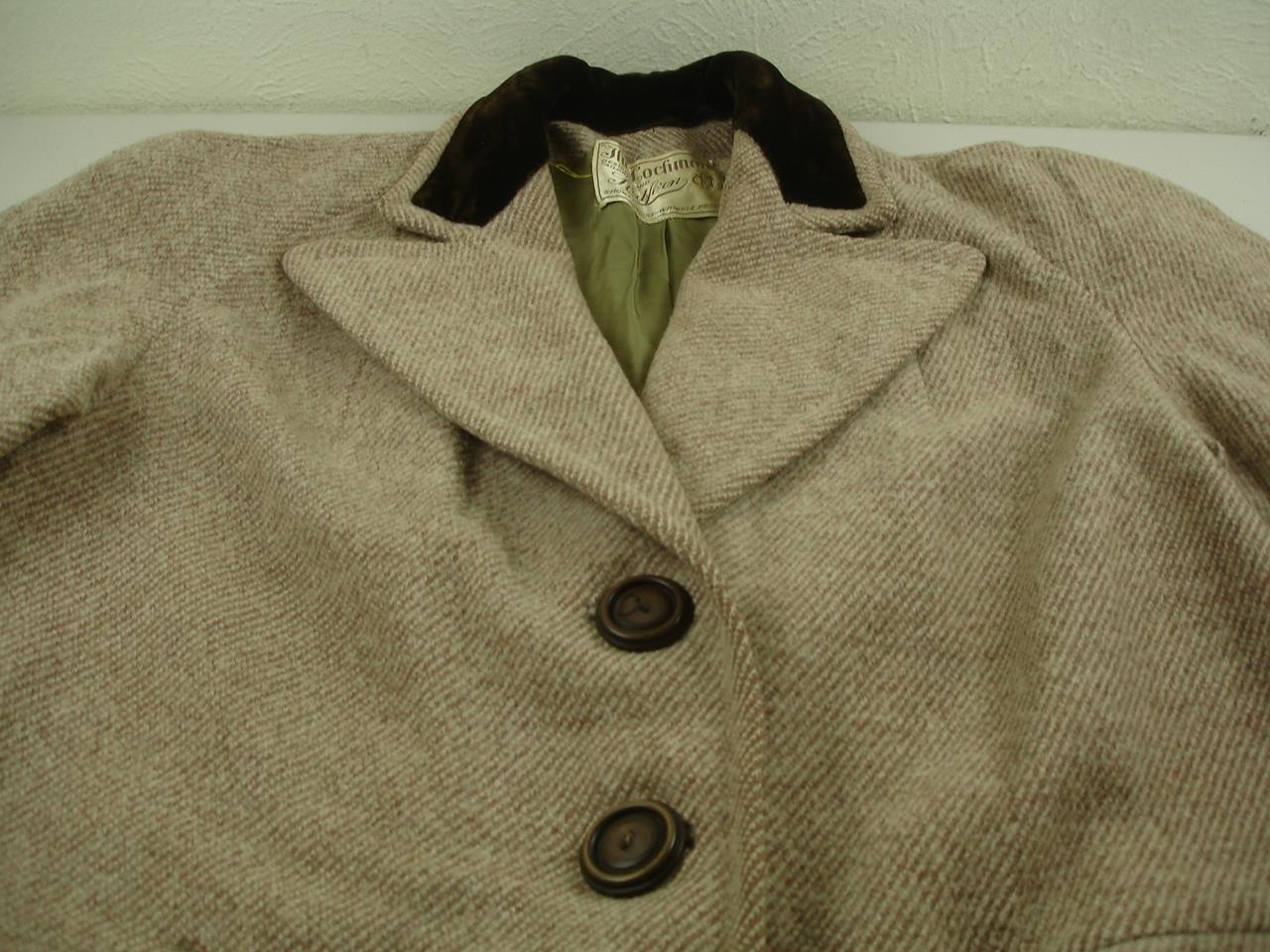 Womens L Vtg 1930’s Redfern Chesterfield Brown Tweed Coat Velvet Collar USA Made