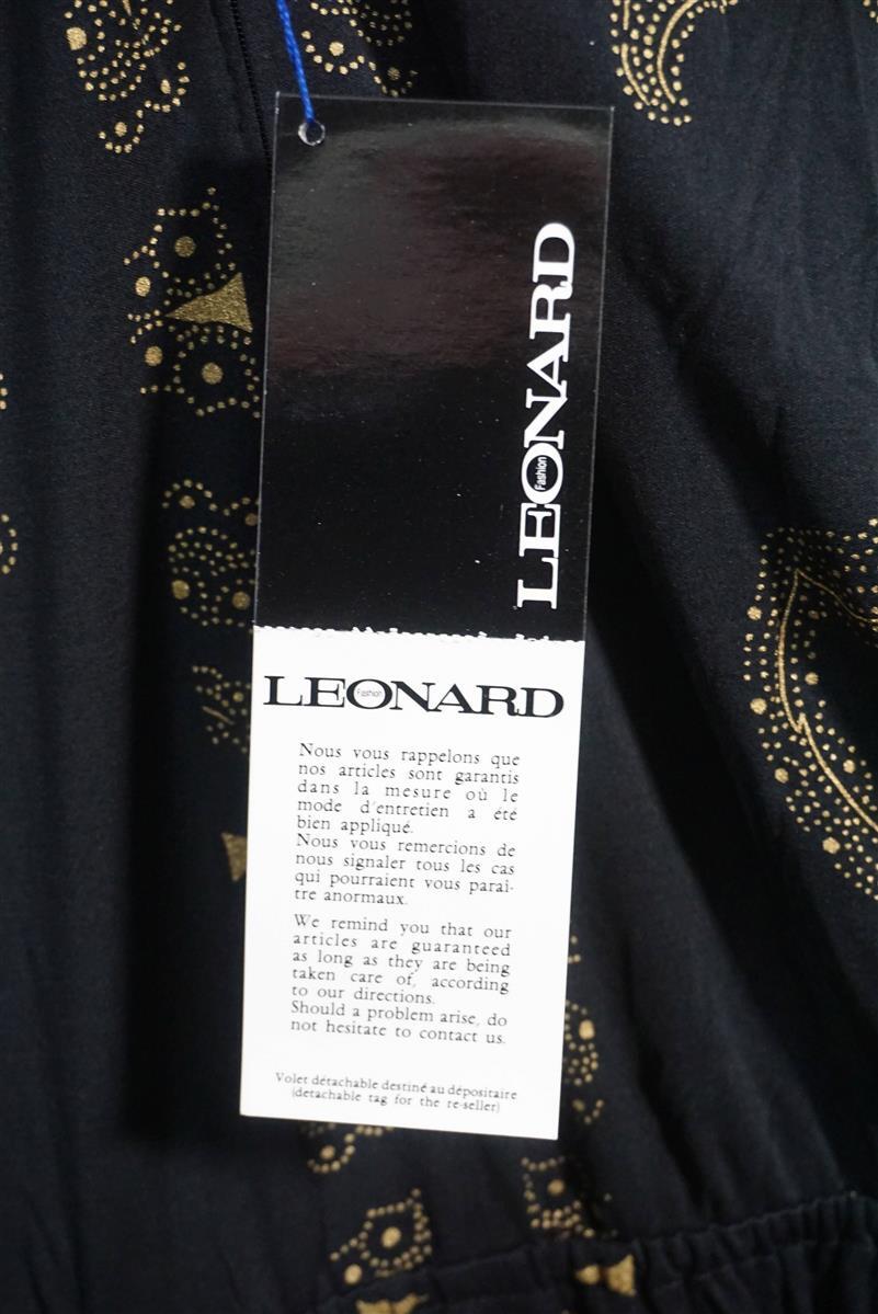 Leonard Fashion Paris Luxury Dress 100% Silk Torpedo Ornoir Waist 4 (42-44)