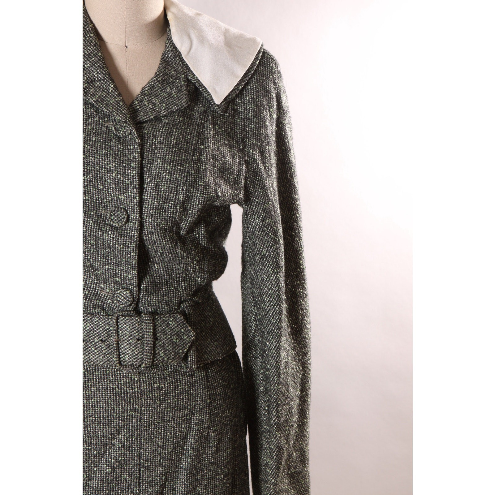1940s Gray Green White Jacket with Matching Skirt Two Piece Suit by Winston