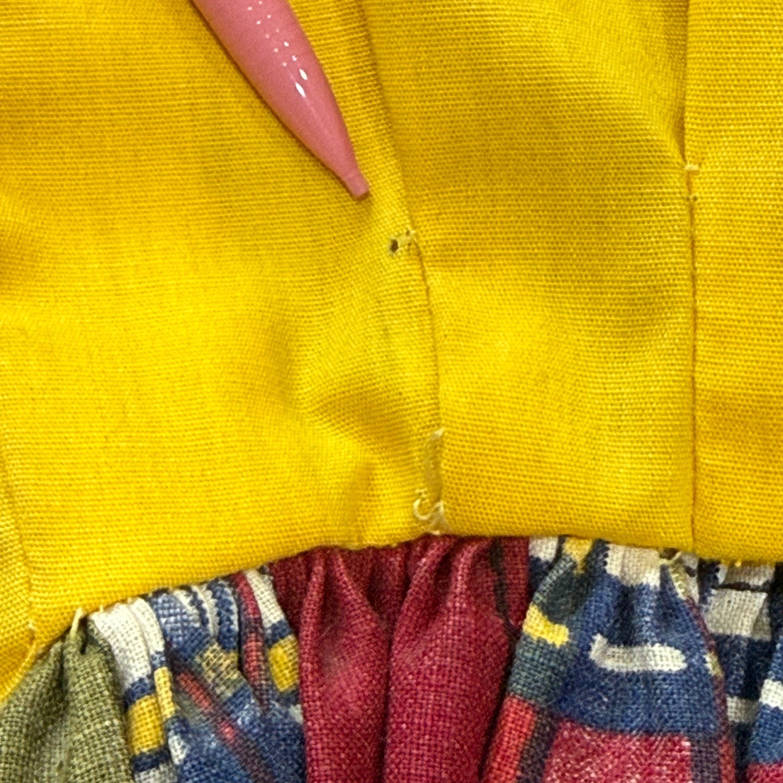 Vintage Lounge Craft Patchwork Plaid Maxi Dress Yellow 70s ILGWU Union Made 10