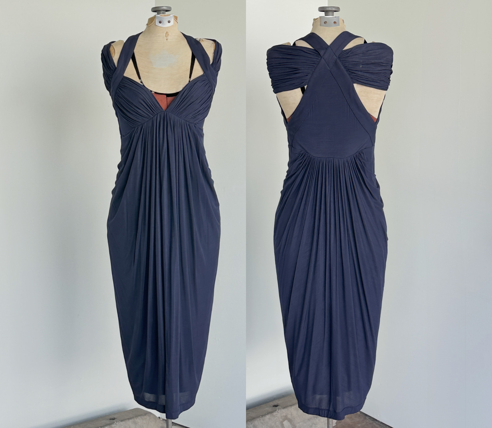 Donna Karan Collection Silk 90s Sheath Dress Medium Vintage DKNY Draped Dress