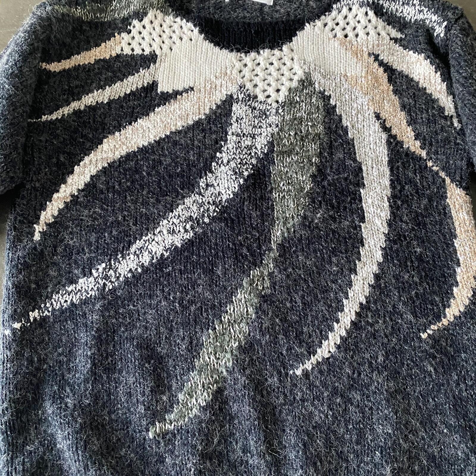 Vintage Mariea Kim Wool? 80’s Knit Textured Sweater Grey Medium Abstract