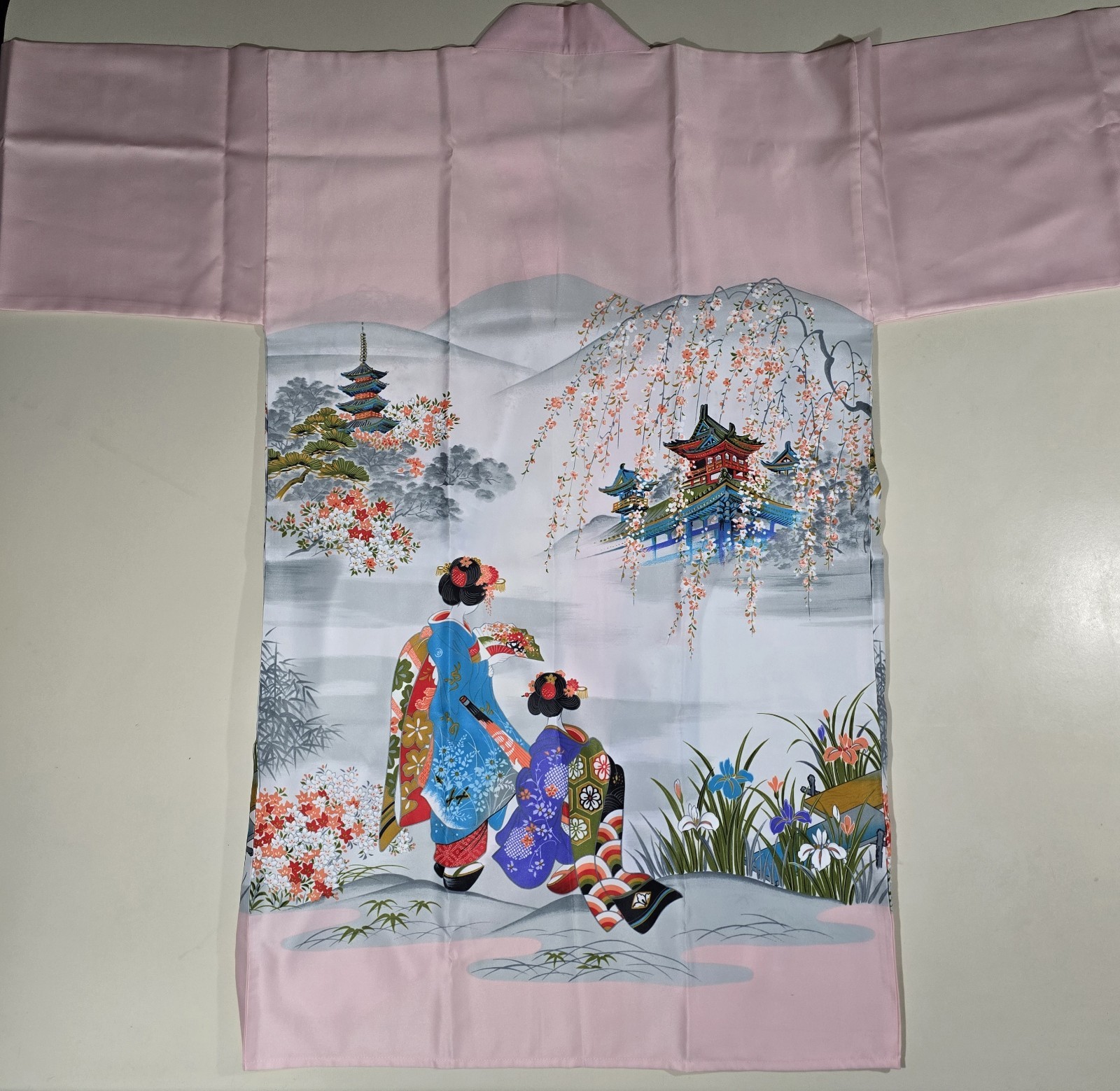 Vintage Ichiban Japan Kimono Robe Geisha Cherry Blossom Light Pink One Size NOS