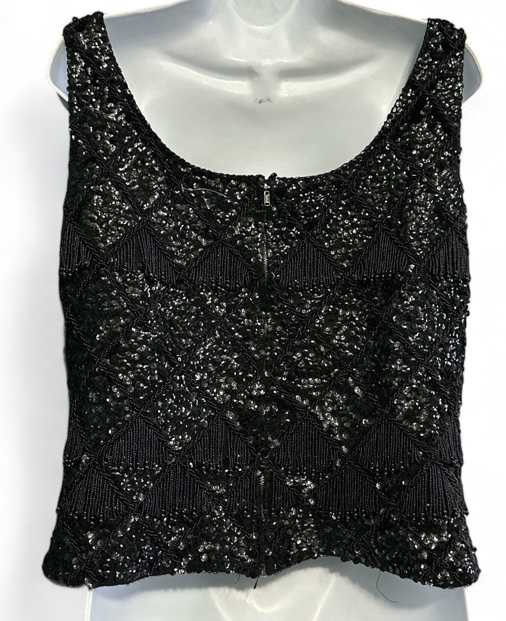 Vintage Jo-Ro Imports Women Size Large Black Sequined Top Wool Hand Loomed EUC
