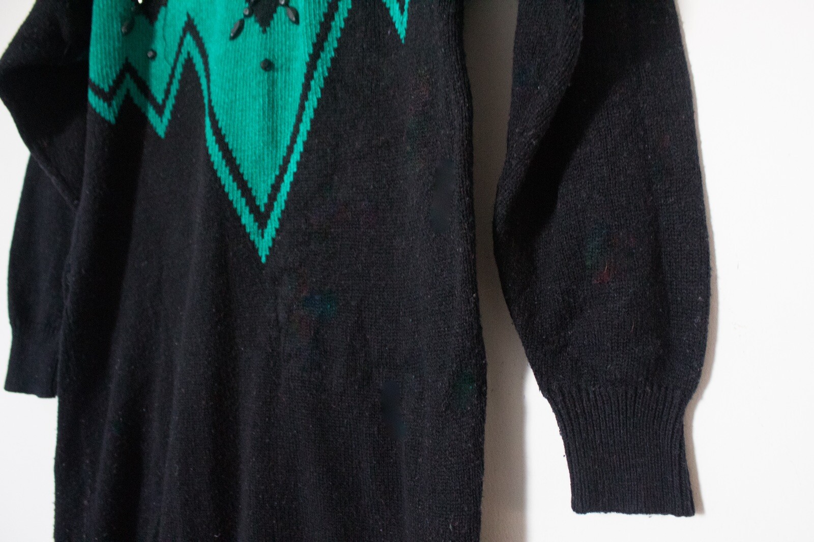 Plain Jane | Vintage 80’s/90’s Teal & Black Bejeweled Sweater Dress | Size S