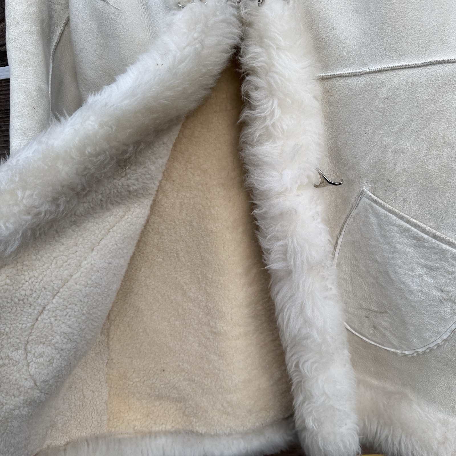 Vintage SuedeLamb by Lawrence Shearling Coat Lamb Fur Trim Cream Suede Jacket S