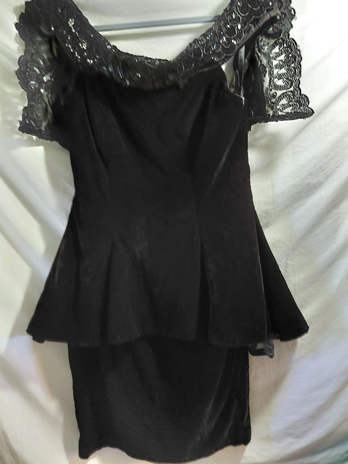 Vtg Karen Lucas For Nikki Size 10 Blk Sheath Velvet Dress Peplum Prom Blk Dress