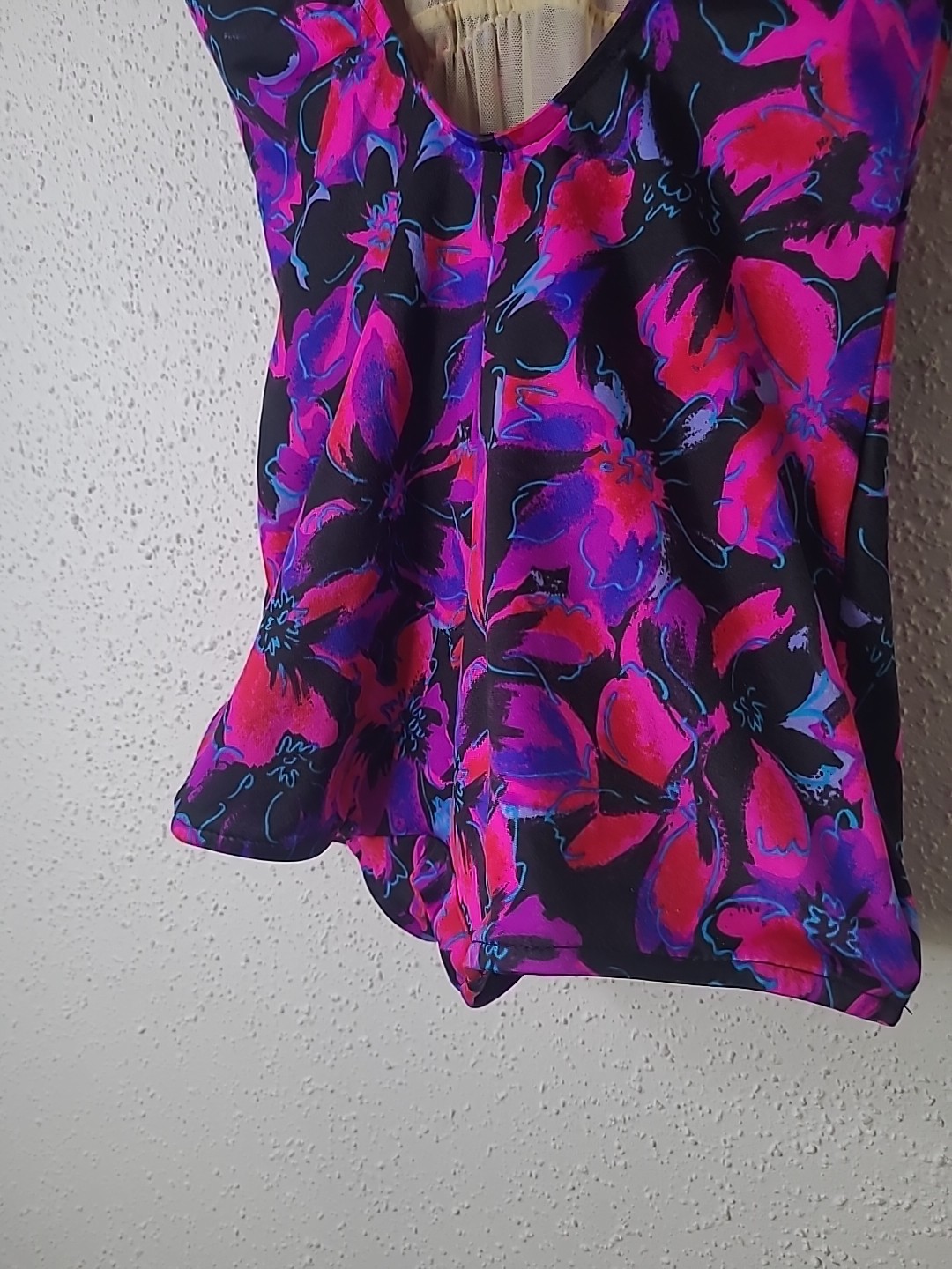Vintage USA Maxine Of Hollywood Tropical One Piece Swimsuit 16 PINUP Pointy Bra