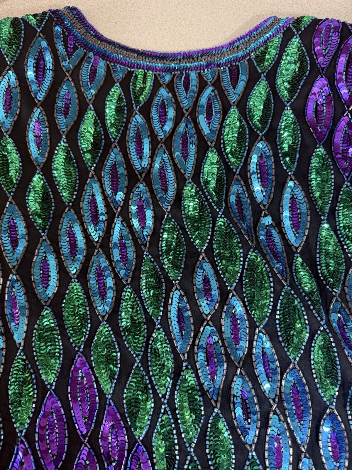 vtg 1980s Laurence Kazar New York sequin and beaded evening cardigan jacket Lg