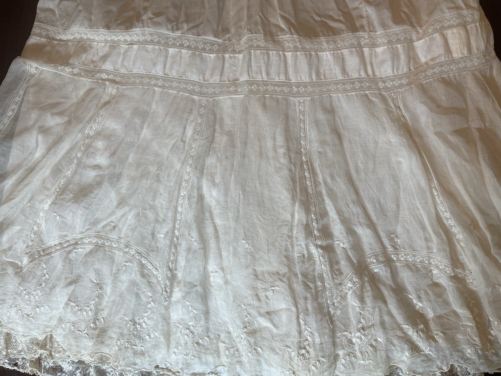 White Cotton Petticoat Slip Underskirt with Lace Hem, Lingerie Dress Style