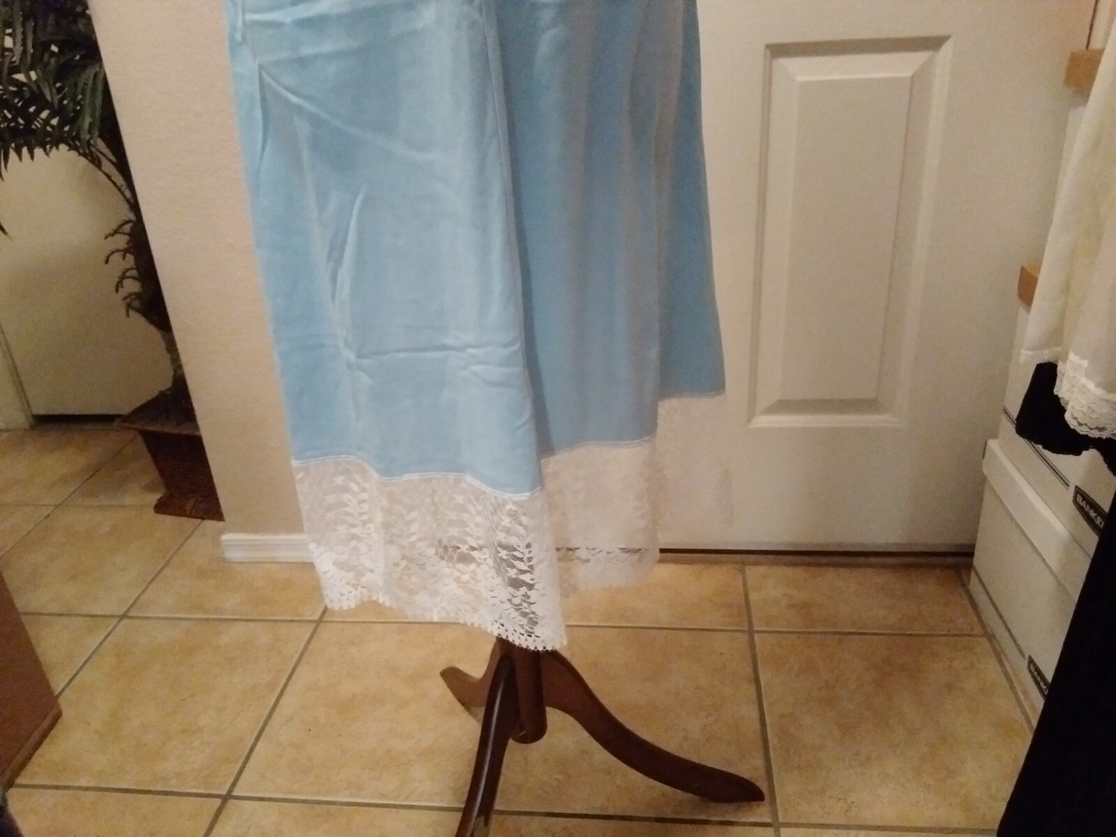 Womans Vintage Full Slip Dress Chemise European M-L Blue Lace Bodice