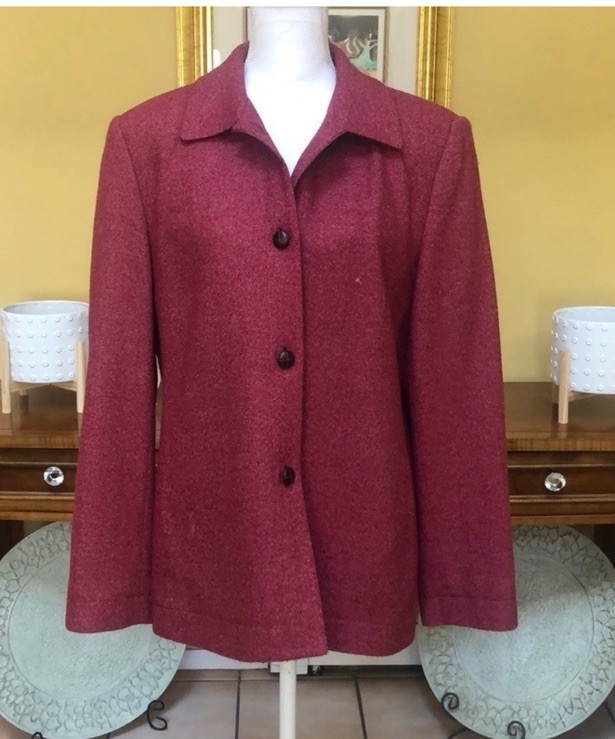 Vtg Talbots Women’s Wool Silk Blend Red Orange Tweed Blazer Size 14 Made In USA