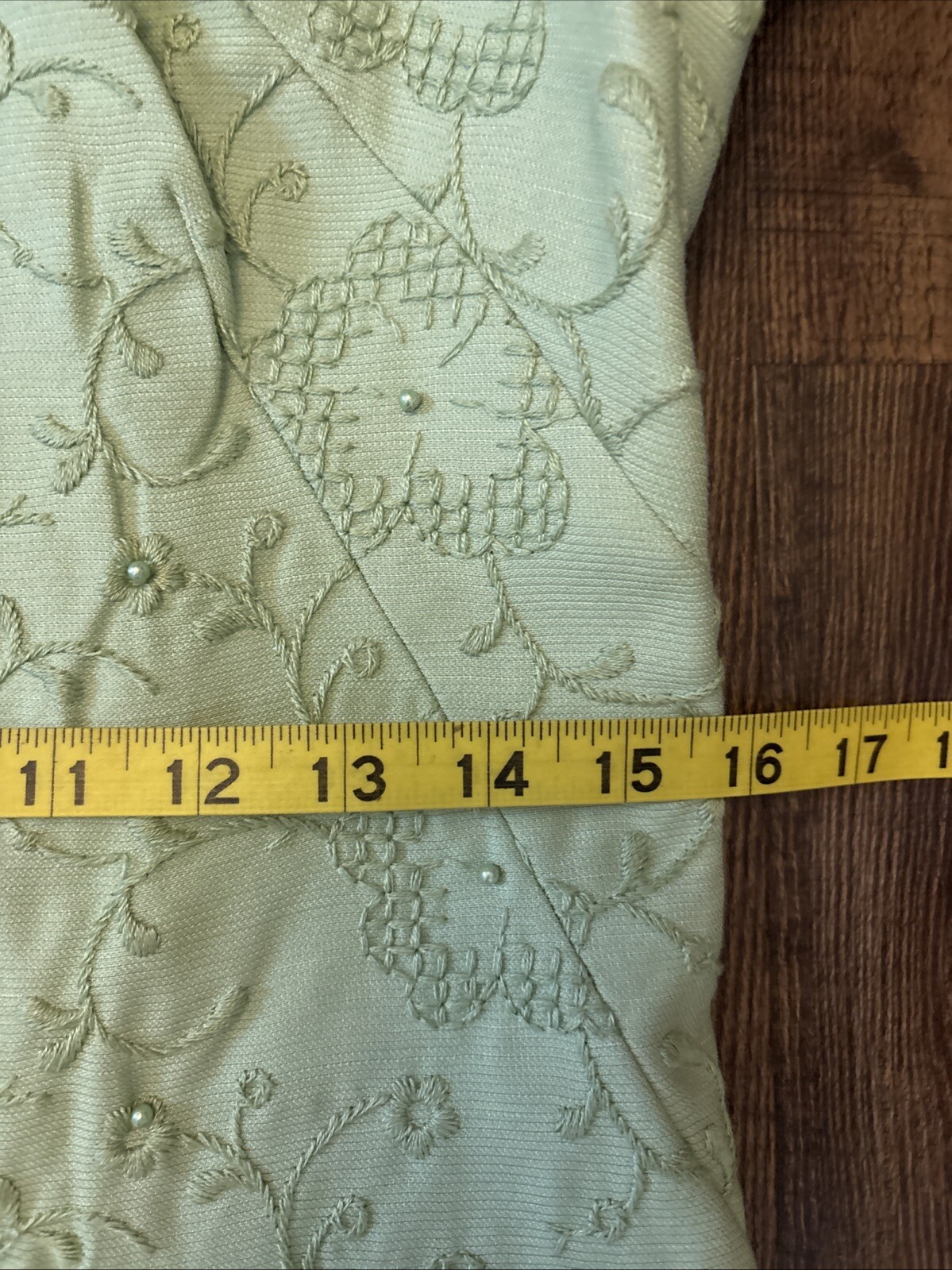 Vintage Embroidered Beaded Celery Green Midi Dress M Pencil Wiggle