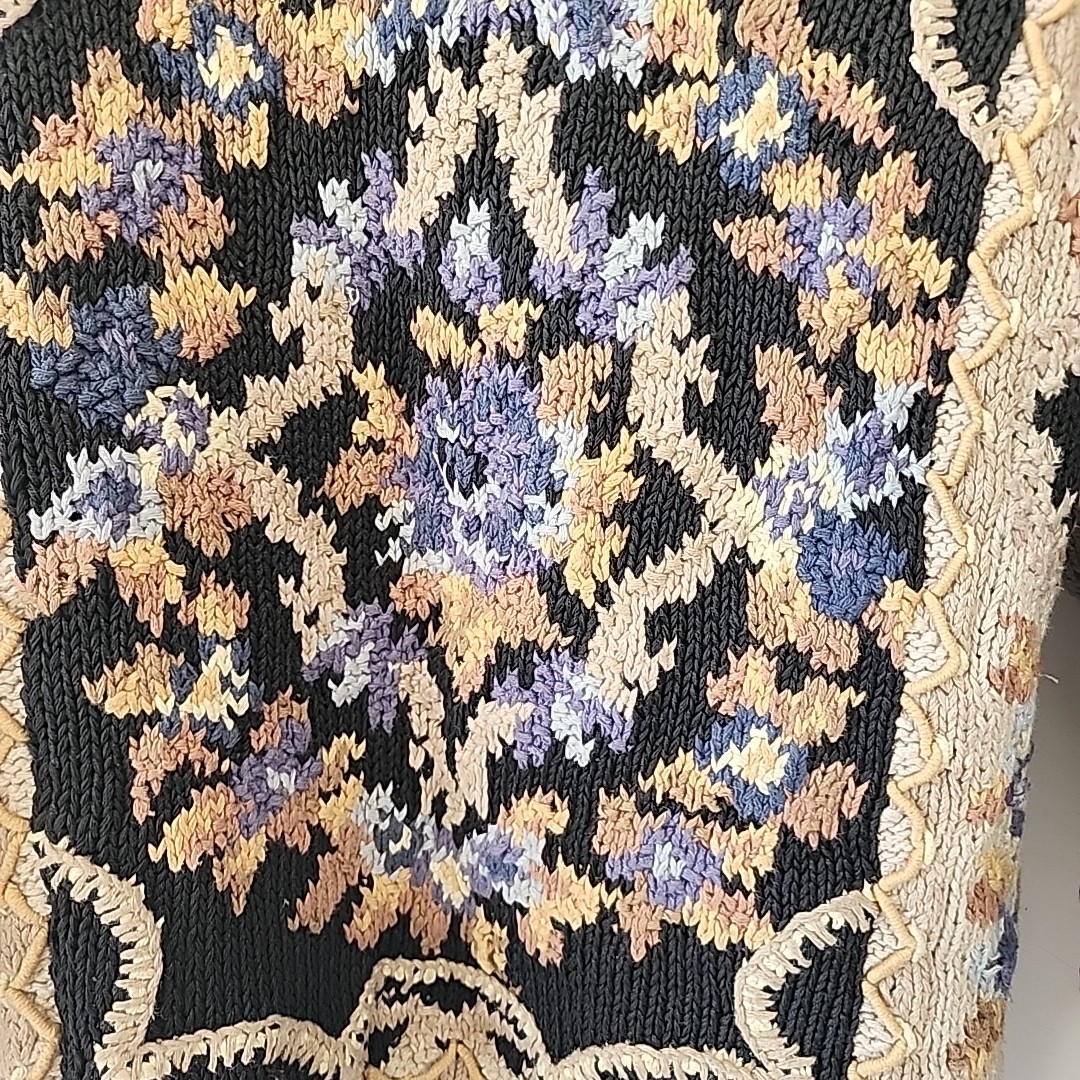 Vintage Crystal – Kobe Hand Knit Floral Grandma 80s Sweater Sz LG Cotton,Ramie