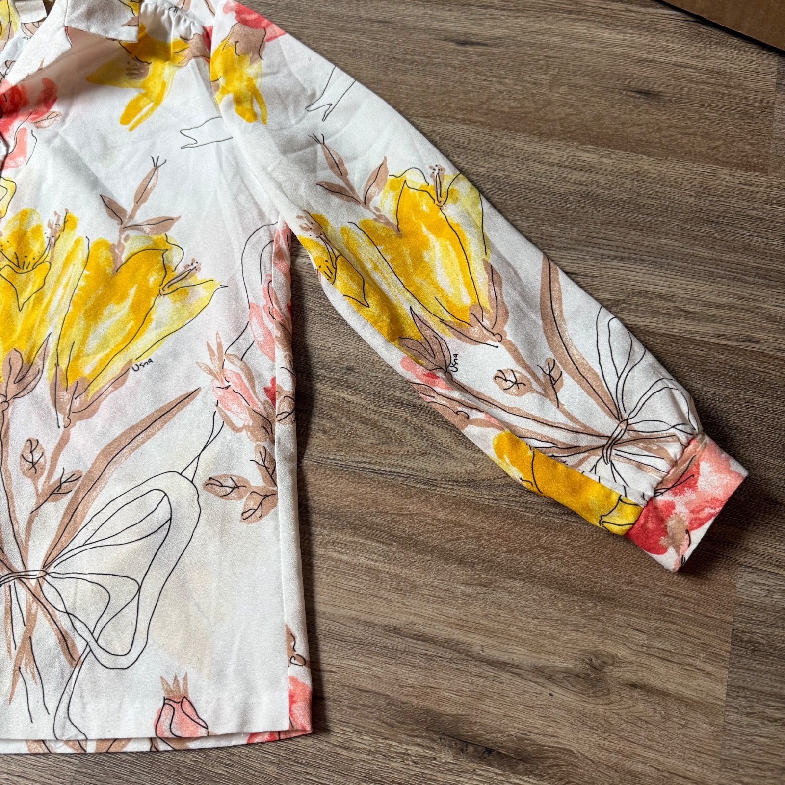 Vtg 60/70s Vera Neumann Novelty Print Floral Dagger Collar Button Up S/M