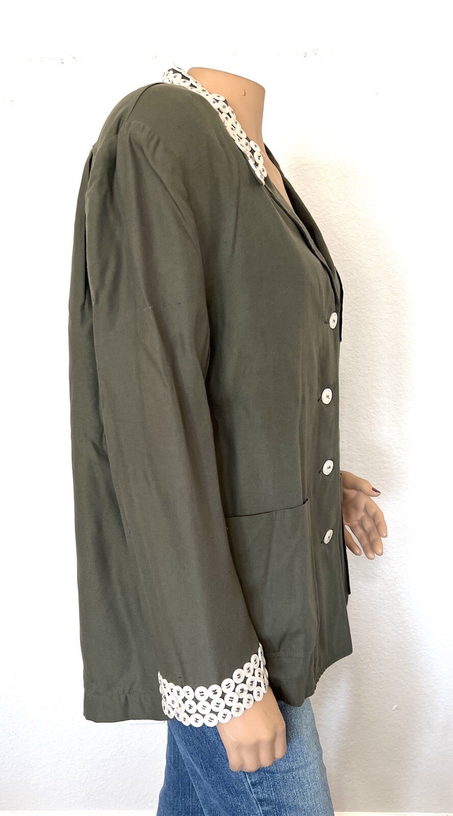 Todd Oldham Times Seven 7 Jacket Blazer Size S Small Buttons Olive Green READ*