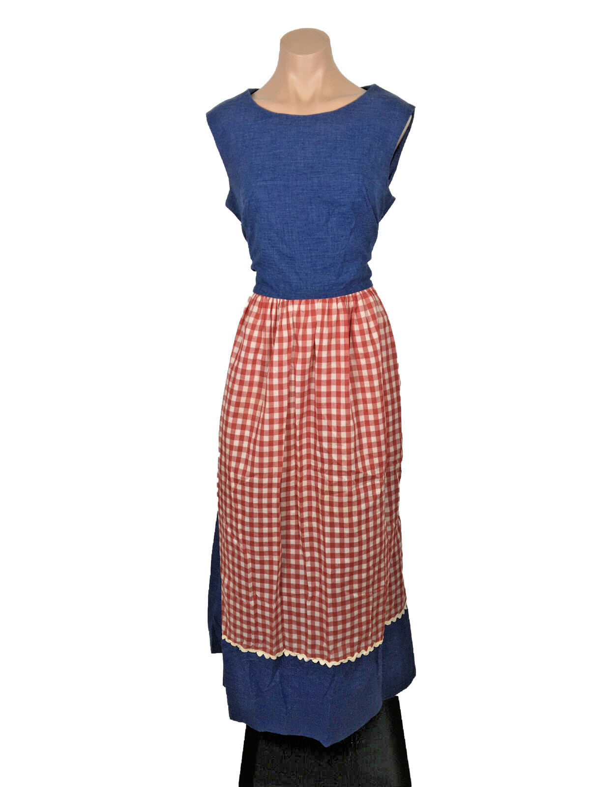 VTG Concept 70s Swirl Gingham Denim Red White sz 14 Prairie Neiman Marcus Dress