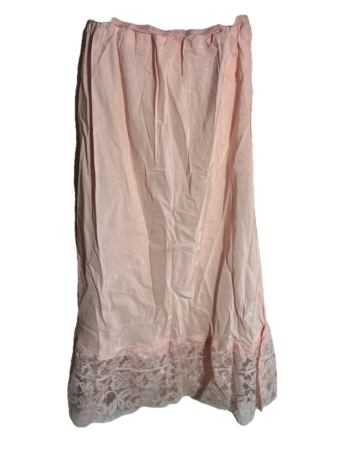 Vintage Half Slip Pink Custom Made Midi Length Wide Lace and Ribbon Trim