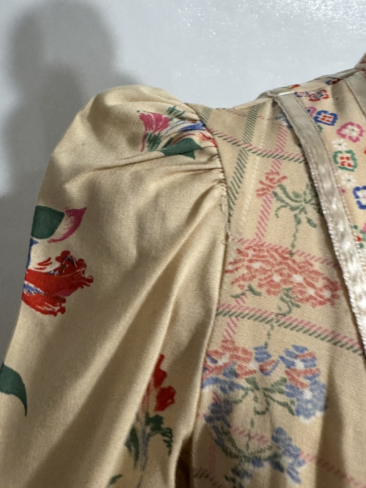 Vintage Ragtime Size 9 Tan Floral Short Sleeve Dress Button Side Tie