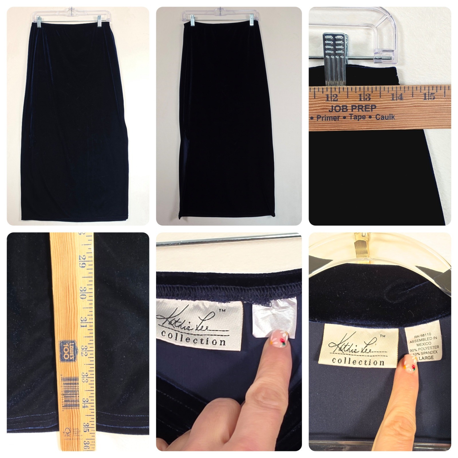 Kathie Lee Velvet Skirt Set Womens L Navy Blue Minimalist Skirt Top 2 Pc Outfit