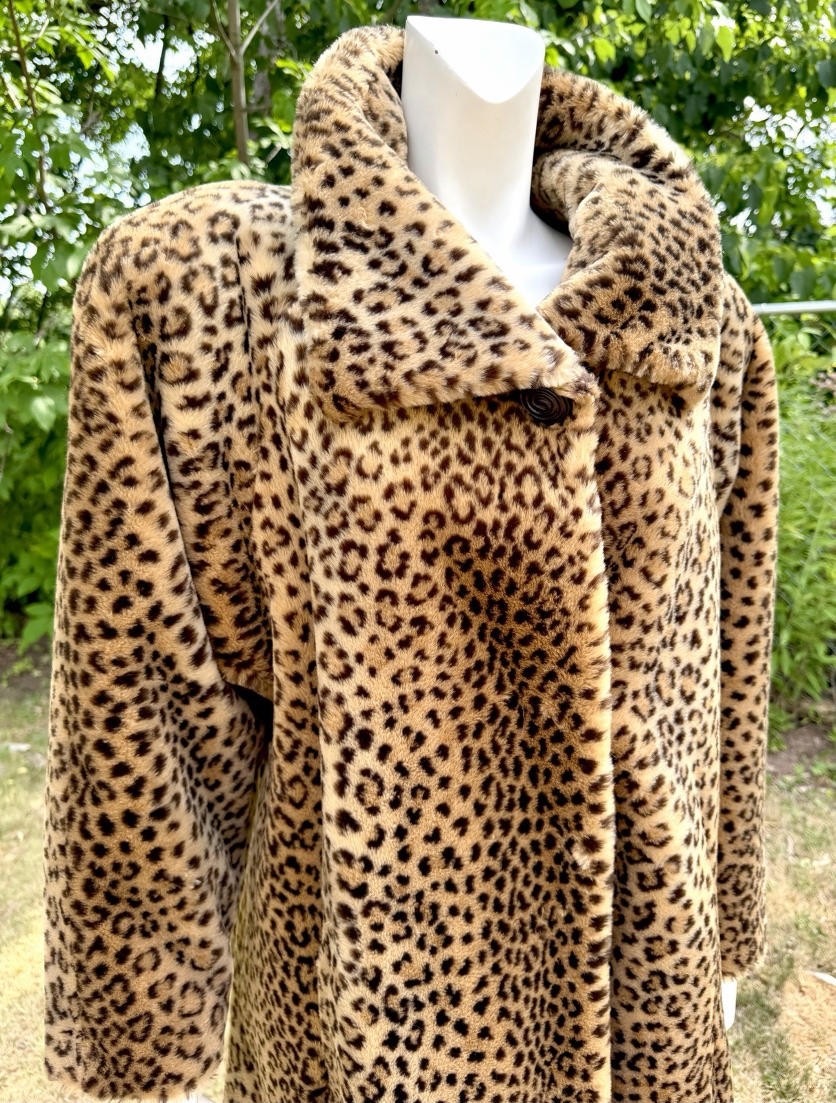 Vintage FAUX LEOPARD FUR Coat Teddy Bear Jacket 1980s 1990s M Donnybrook Short