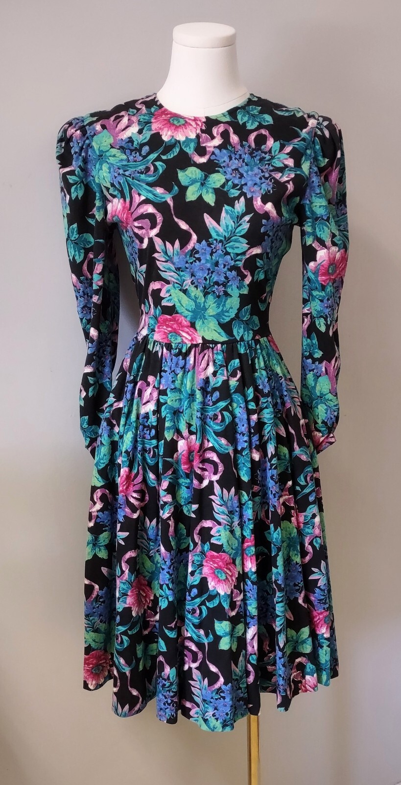 EXPO Petite Vintage Floral Puff Ruched Sleeve Dress Pockets Cottagecore XS 2