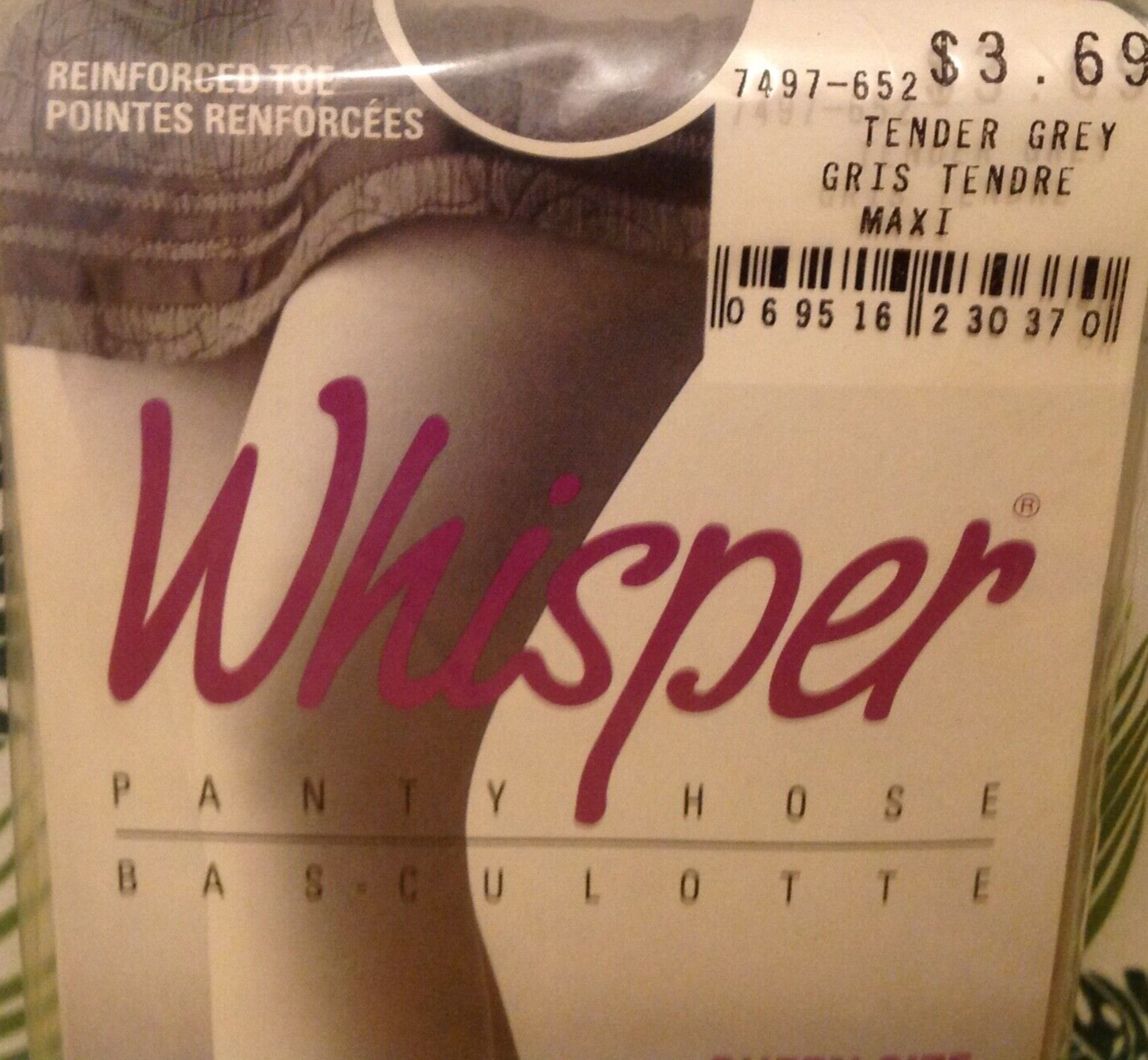 Vintage Pantyhose Whisper Full Back Panel Color Tender Grey Size Maxi BWHIS056