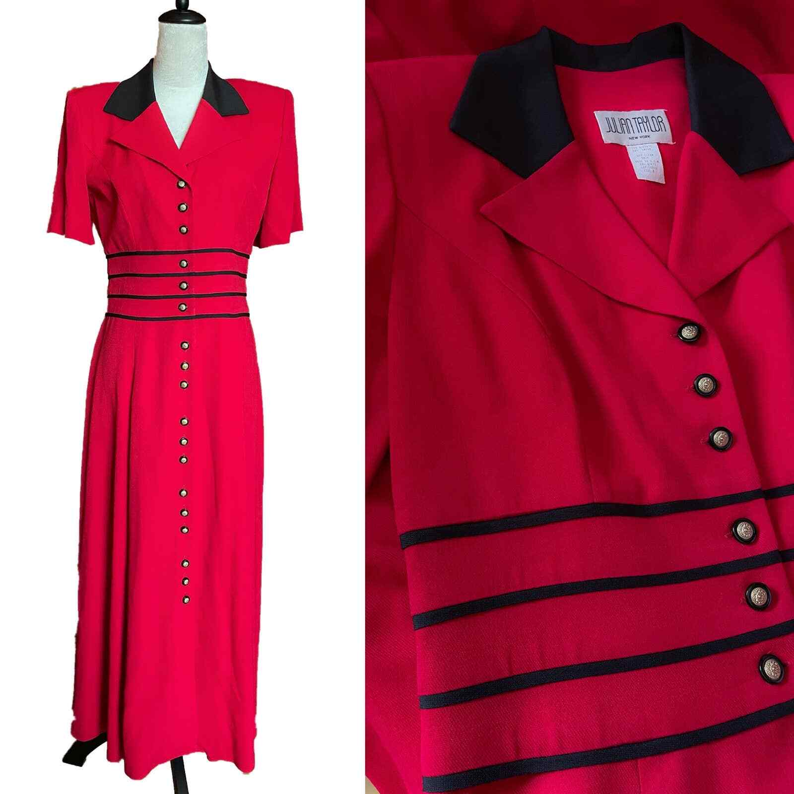 Vintage 1980s Julian Taylor Button Down Shirt Dress Sz 8