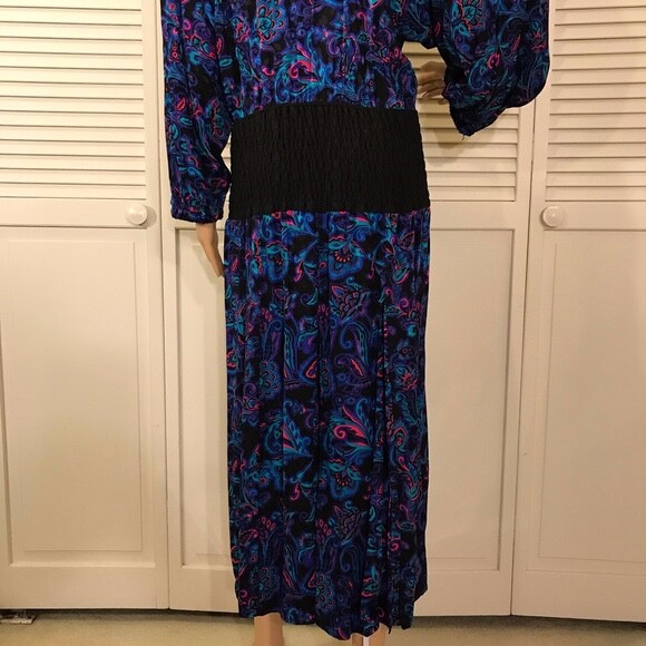 Vintage Diane Freis Multi-color Midi Floral Paisley Silk Dress Size 8/10 Medium