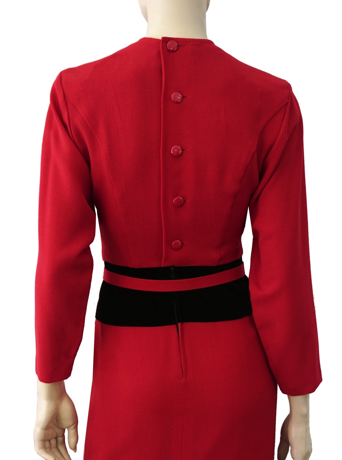 GUY LAROCHE Vintage 80s Red Wool Crepe Dolman Sleeve Belted Dress 34 US 2