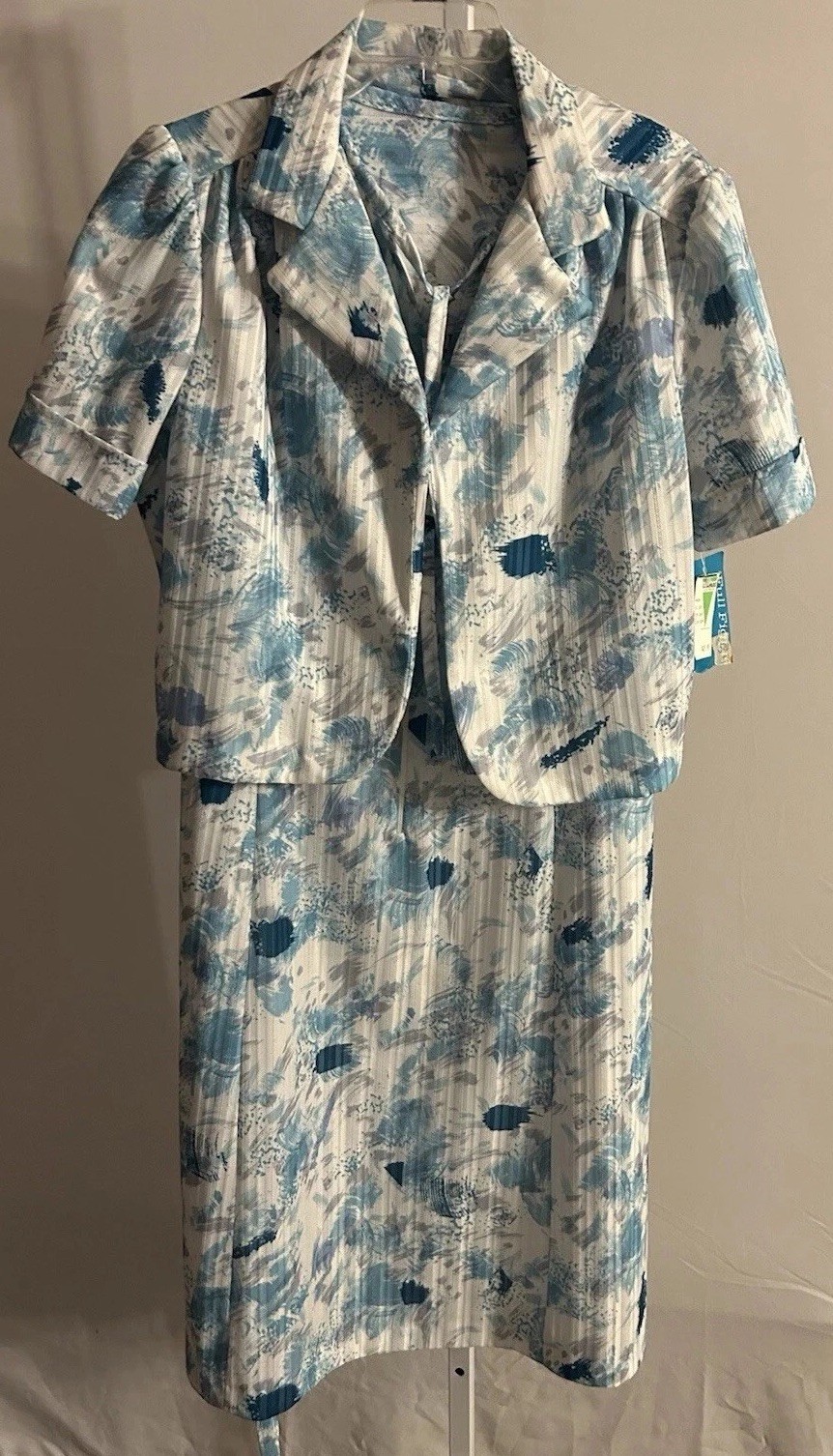 Women Vintage MsLea Blue White Floral Dress Jacket XXL Grannycore Sz. 18-20