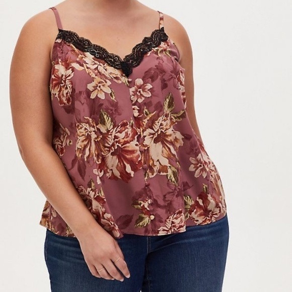Torrid Walnut Floral & Black Lace Button Camisole‎