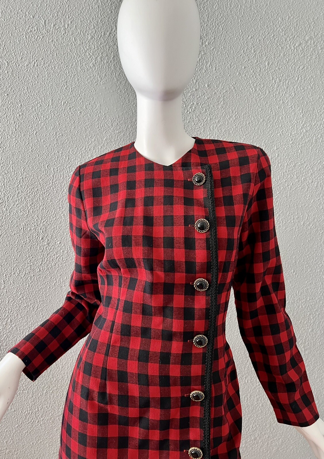 Vintage 80s Red Checkered Long Sleeve Dress