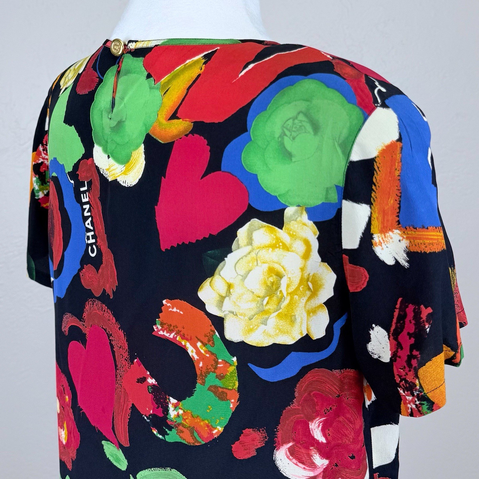 Chanel Vintage Iconic Spring 1992 Multicolor/ Black Silk T-Shirt Size 40 FR 8 US