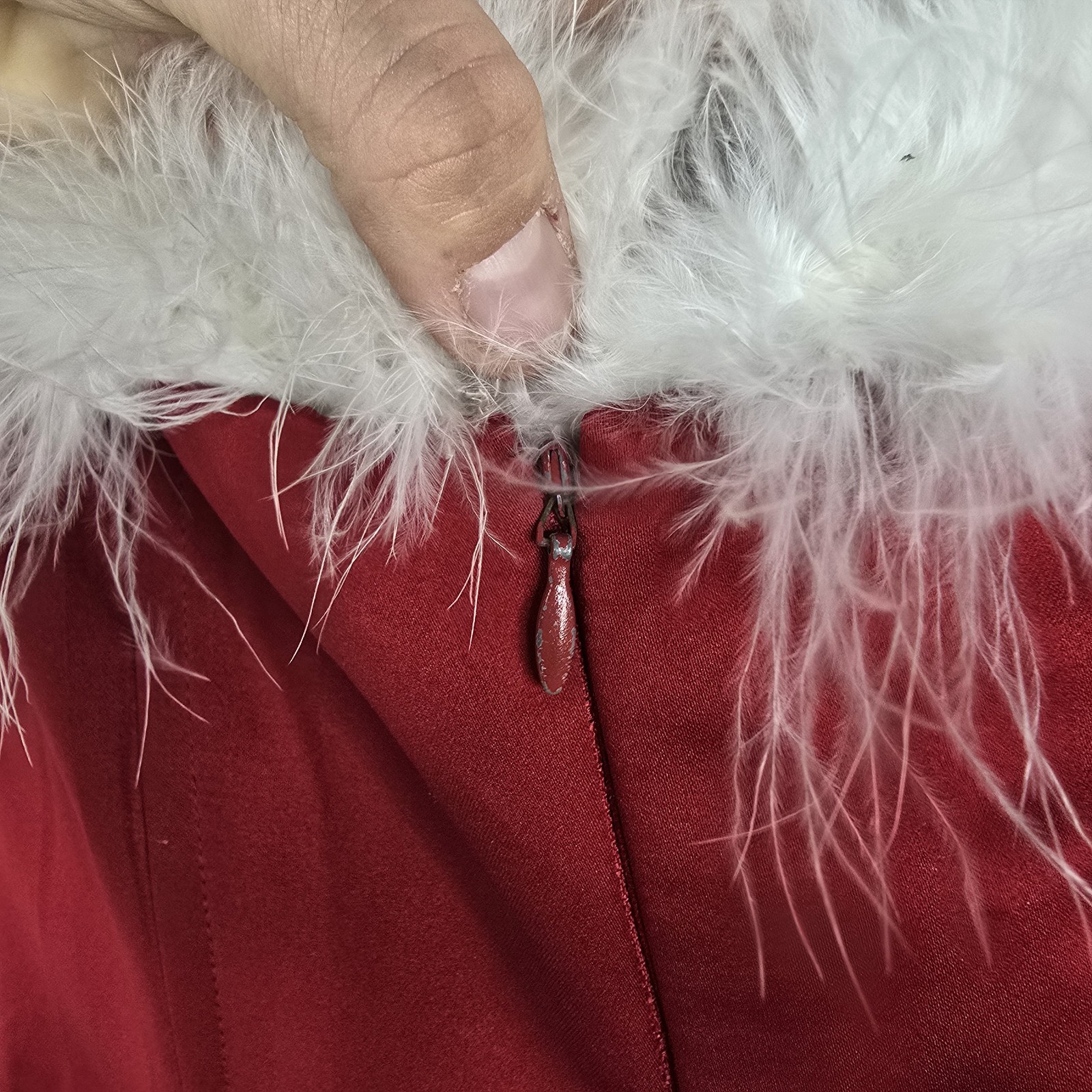 Vintage Size 4 ABS Allen Schwartz Red Mrs. Claus Christmas Feather Trim Dress