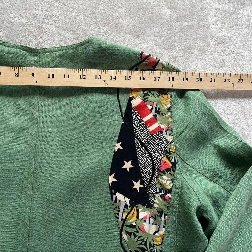 Vintage 90s Blazer Women M Green Patchwork Nautical Coastal Grandma Art Teacher