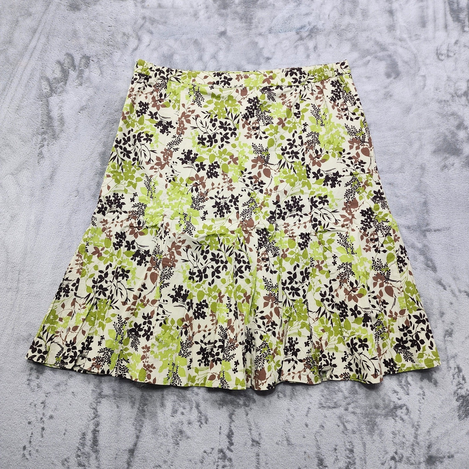Vintage Elementz Skirt Womens XL Floral Green Brown Black Flare Hem Side Zip