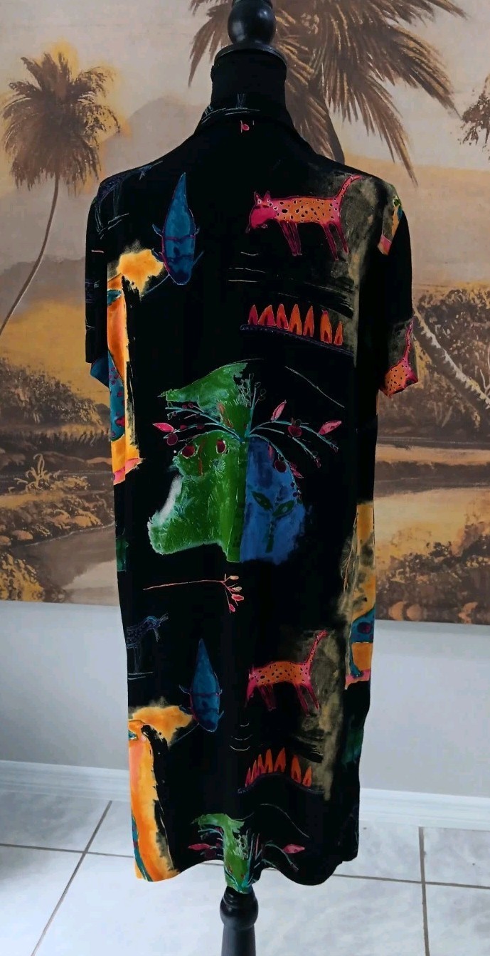 Vtg Jeffrey & Dara Button-Up Shirt Dress, Medium?, 90s Wearable Art, Cats, Fish