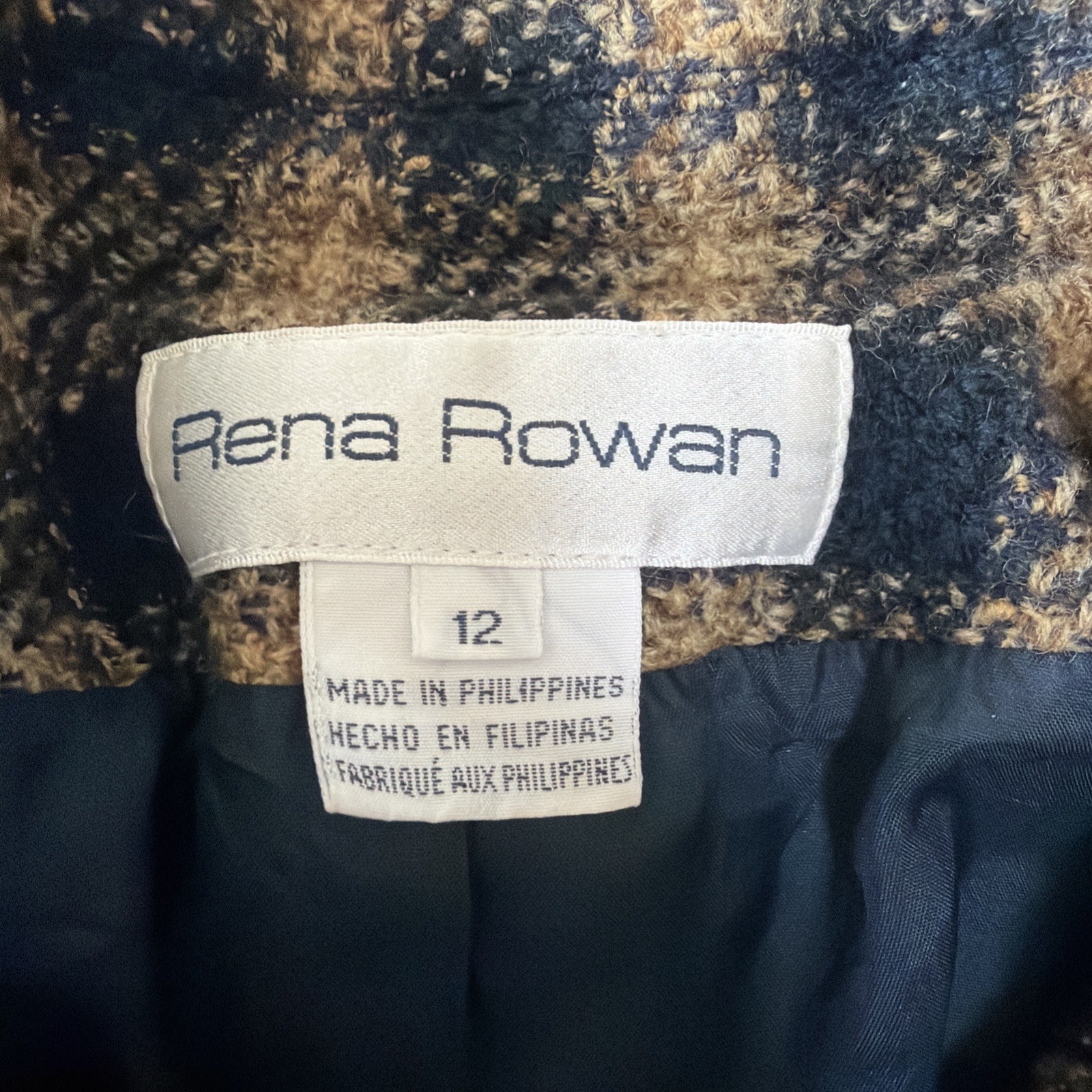 Vintage Rena Rowan Cropped Wool Blazer Jacket Women’s 12 Plaid Button Blue Brown