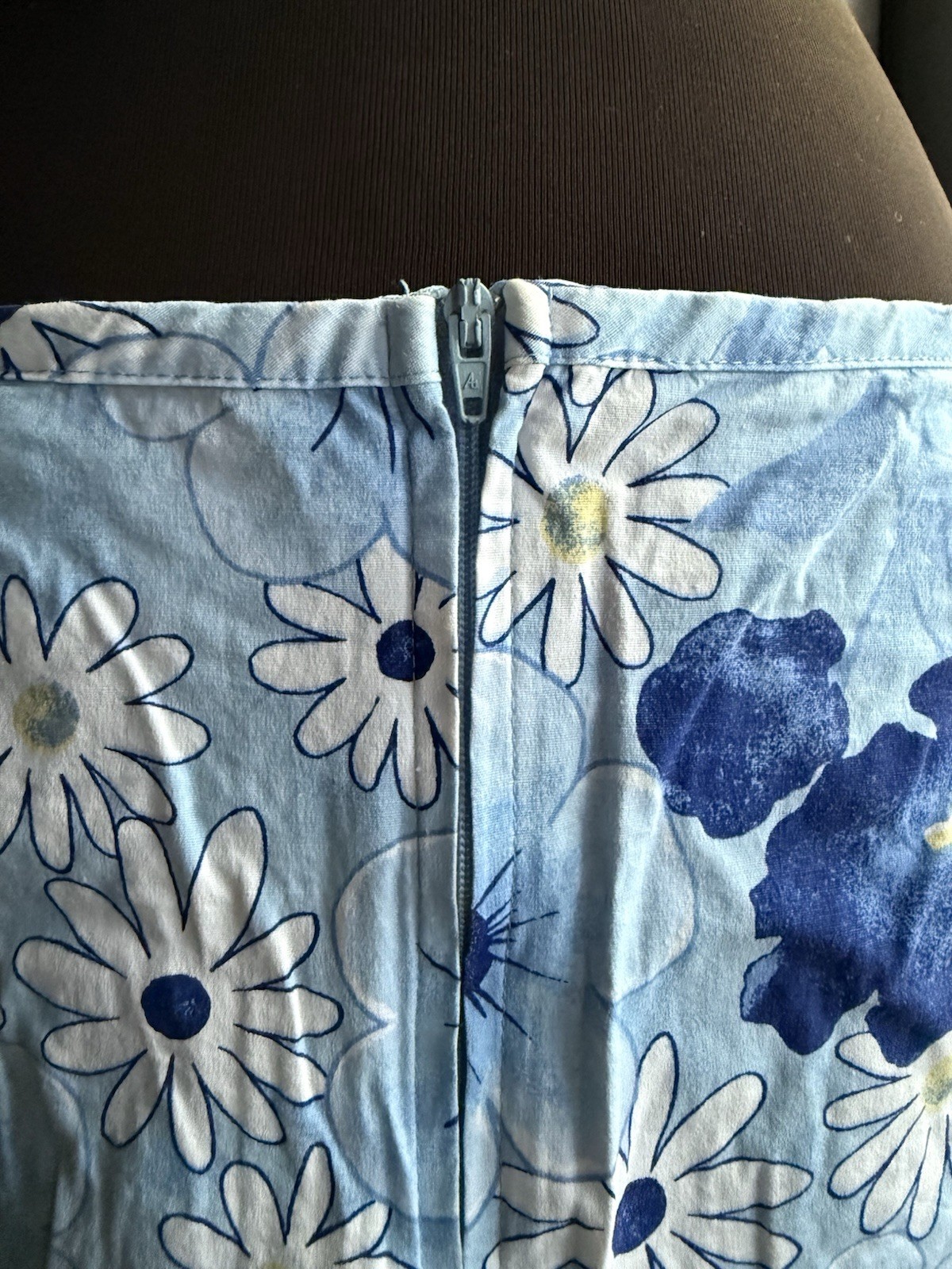 Vintage Tangents blue flower power mini skirt, size 13/14