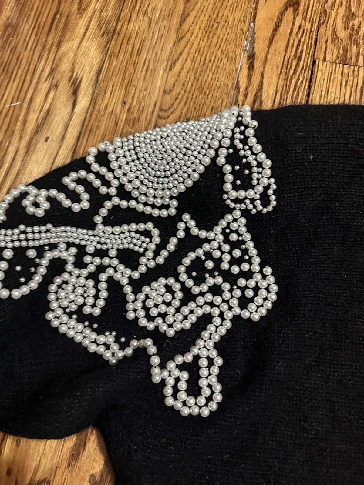 Vintage Gladys Bagley Silk/Angora/Lambswool Black Sweater Heavy Pearl Beading M
