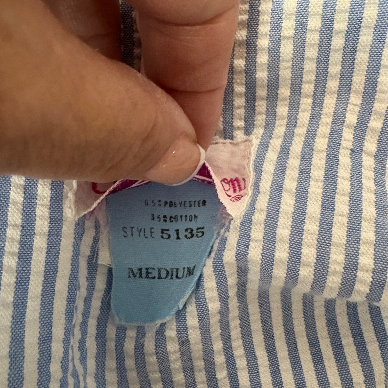 Evelyn Pearson Blue White Striped Long Womens Robe Sz Med Belted Ruffle Trim VTG