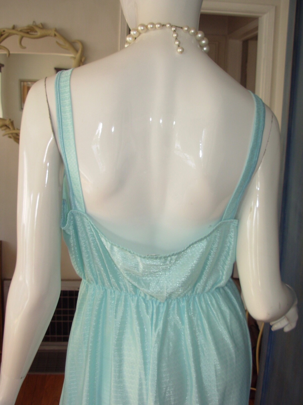 Nightie Nightgown L Vtg 70s 80s KEYNOTE UK Blue FLORAL BUTTERFLY HONEYMOON MAXI