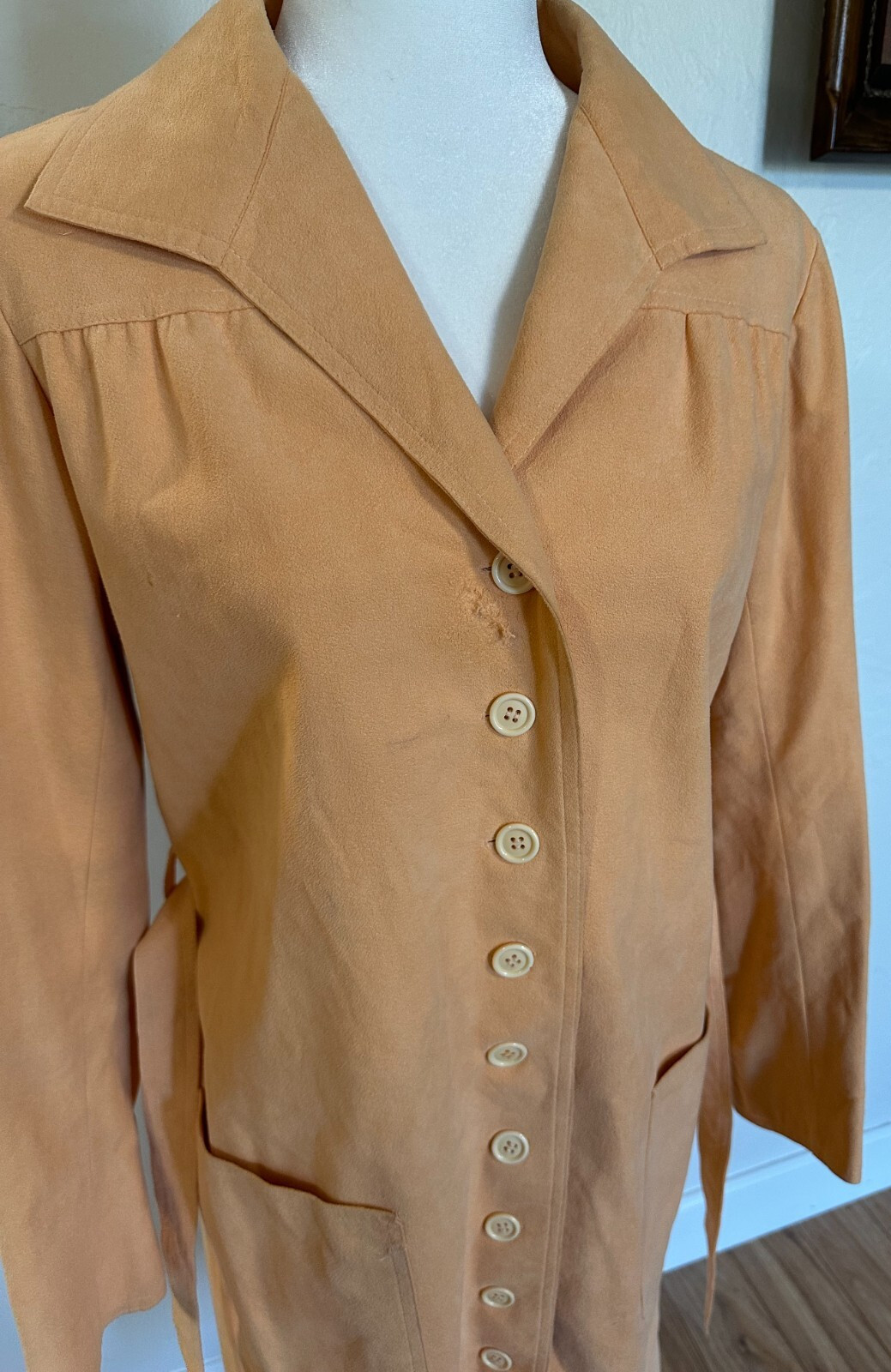 VTG 60s Adele Simpson Designer Ultrasuede Peach Trench Coat Sz S Coat