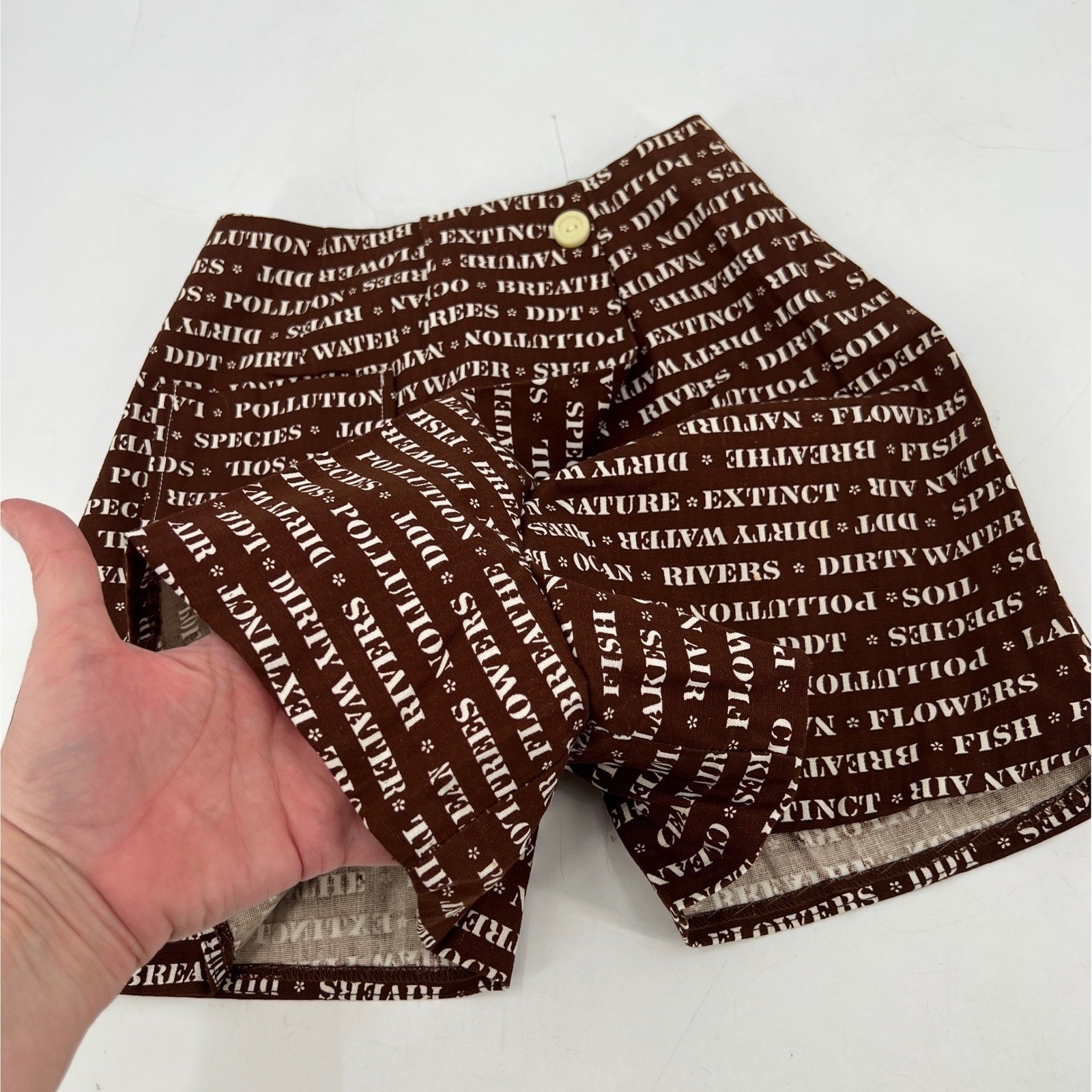 Vintage 60s or 70s Skort Skirt Shorts Brown Activist Words Protest Miniskirt