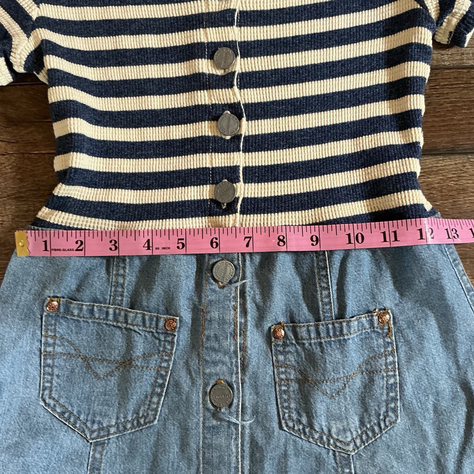 VINTAGE Size 4 Democracy Denim Button Front Dress USA Made Ribbed Striped #17708