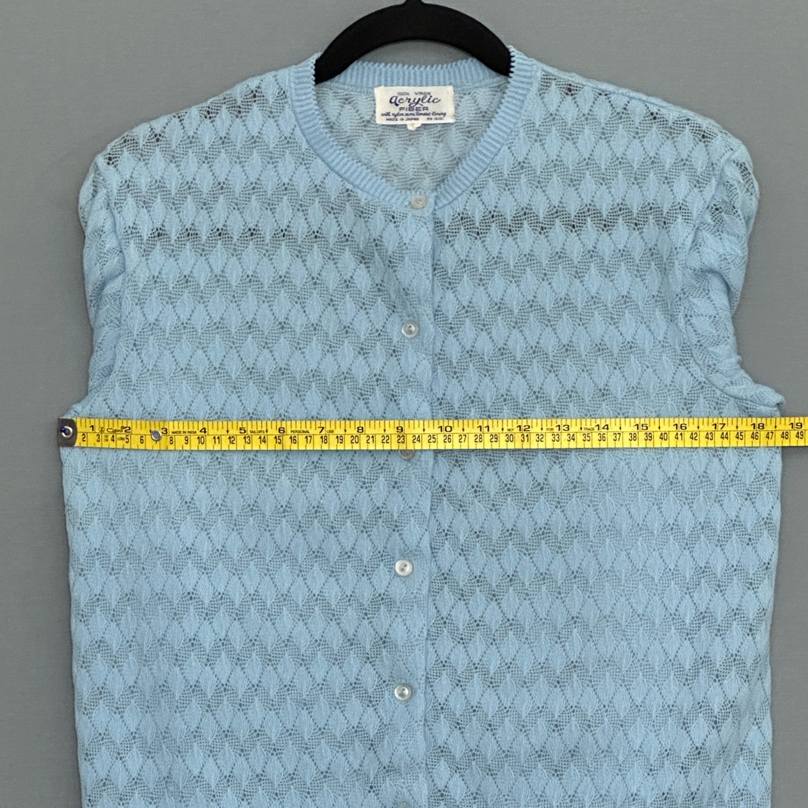 VTG Women Powder Blue Pointelle Knit Cardigan M Pastel Feminine Soft Girl Pastel